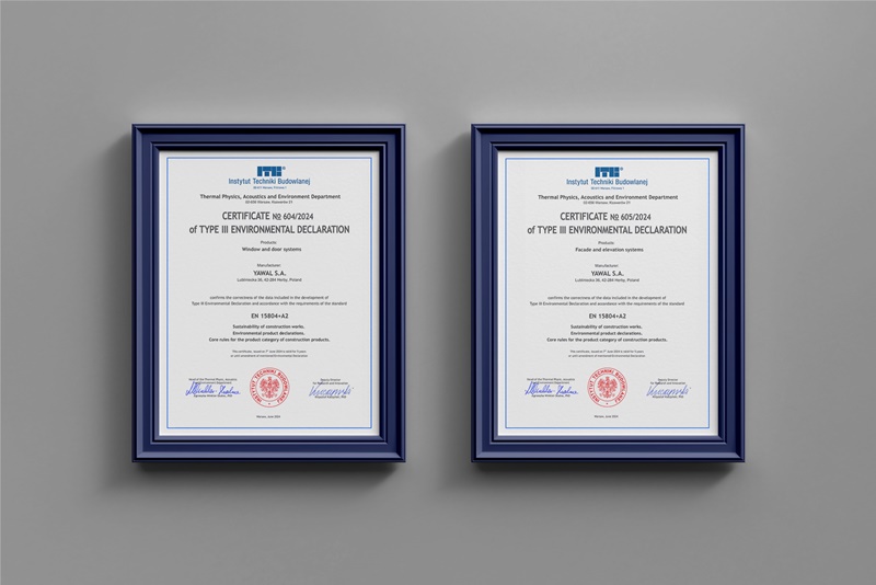 Yawal S.A. uzyskuje certyfikat EPD typ III dla systemów okienno - drzwiowych i fasadowych.